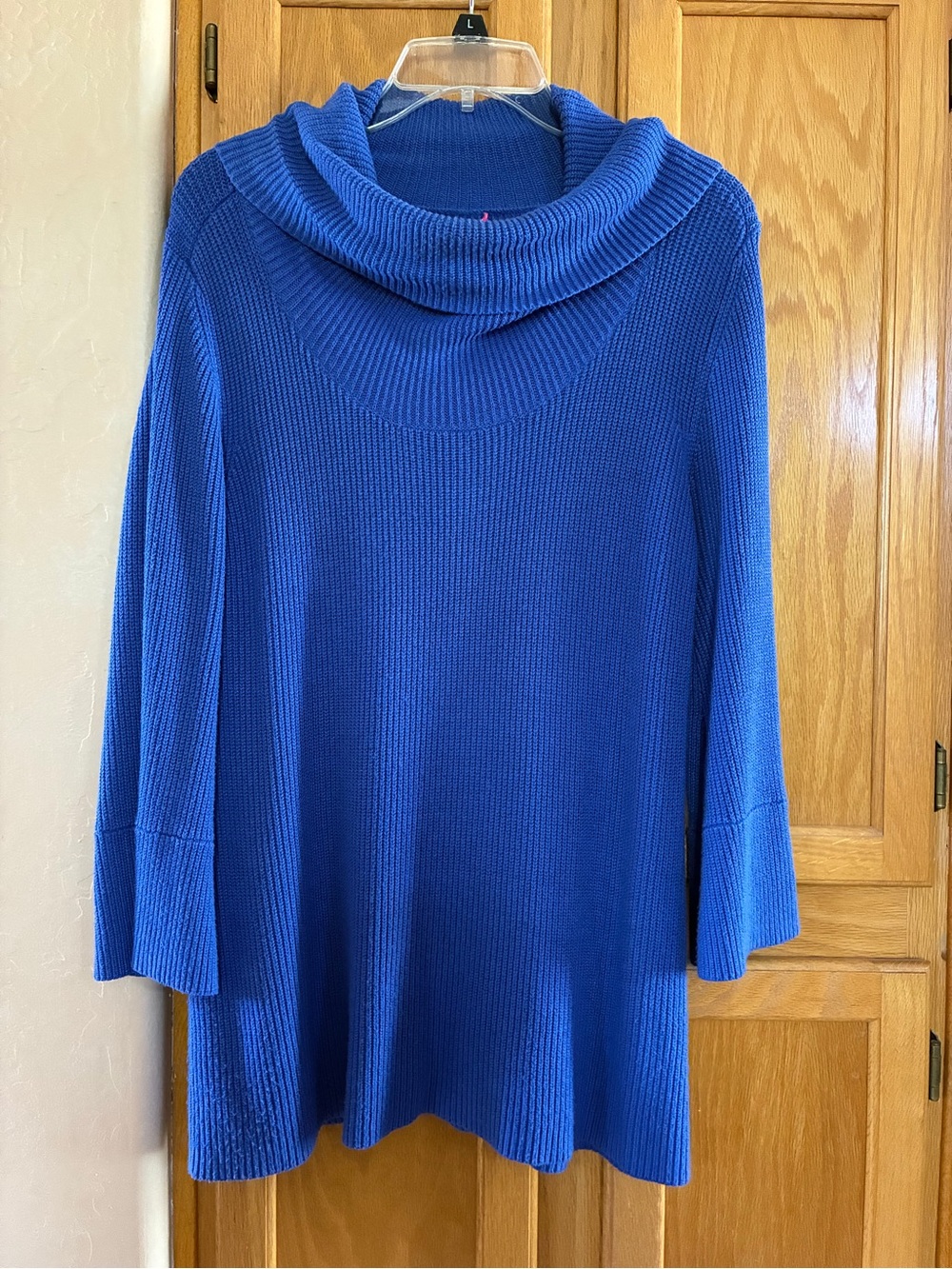 Ribbed Cowl Neck Tunic Sweater - Royal Blue